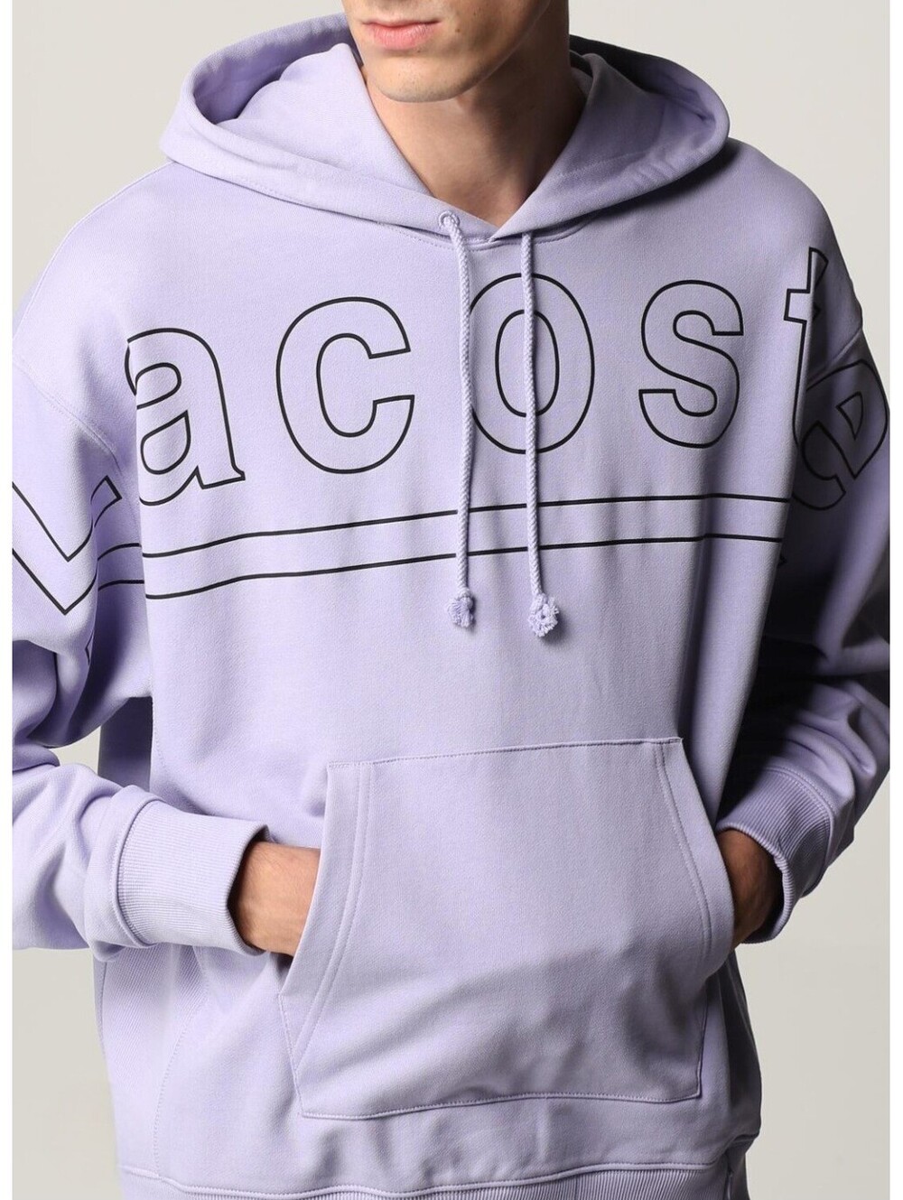 Lacoste Purple Hooded Fleece Sweatshirt with Logo Print Size Small